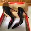 Heelgoo Elegante glänzende schwarze Locken-Schnitt-Damen-Spitze Zehen-Schuhe mit 12 cm hohen Absätzen, sexy V-Schnitt-Dame-Party-Hochzeits-Stiletto-Pumps, Größe 46