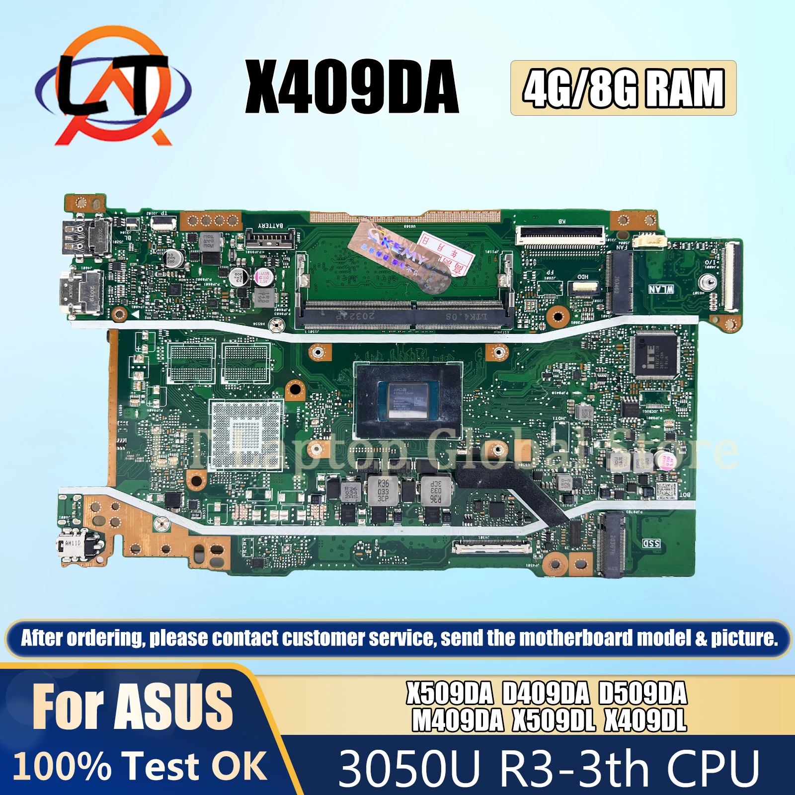 X409da Laptop-Motherboard für Asus x509da d409da m409da d509da x509dl x409dl Mainboard mit 3050u R3-3th CPU 4g/8g-RAM Image