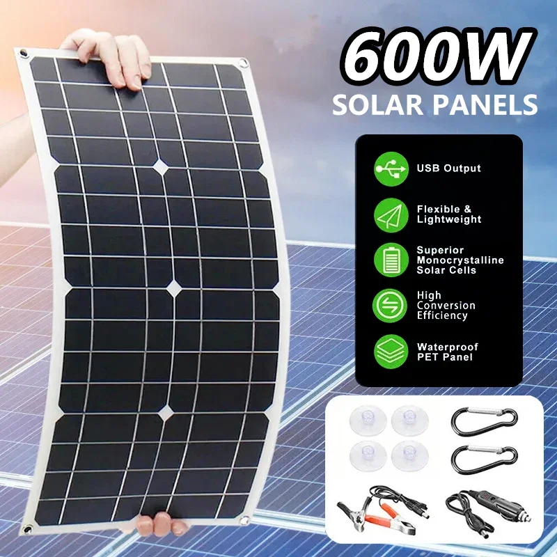 600w Solar panel flexible Power Bank Solarzellen-Kit 12 v18v Controller Solar platte für Solar Camping RV Auto schnelles Batterie ladegerät