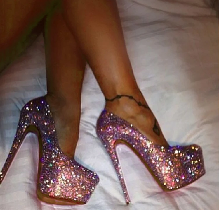 Laigzem sexy Frauen Heels Bling Abend Party Club Pumps Pailletten rosa High Heels Schuhe Frau Tacones Mujer Größe 38 46 52