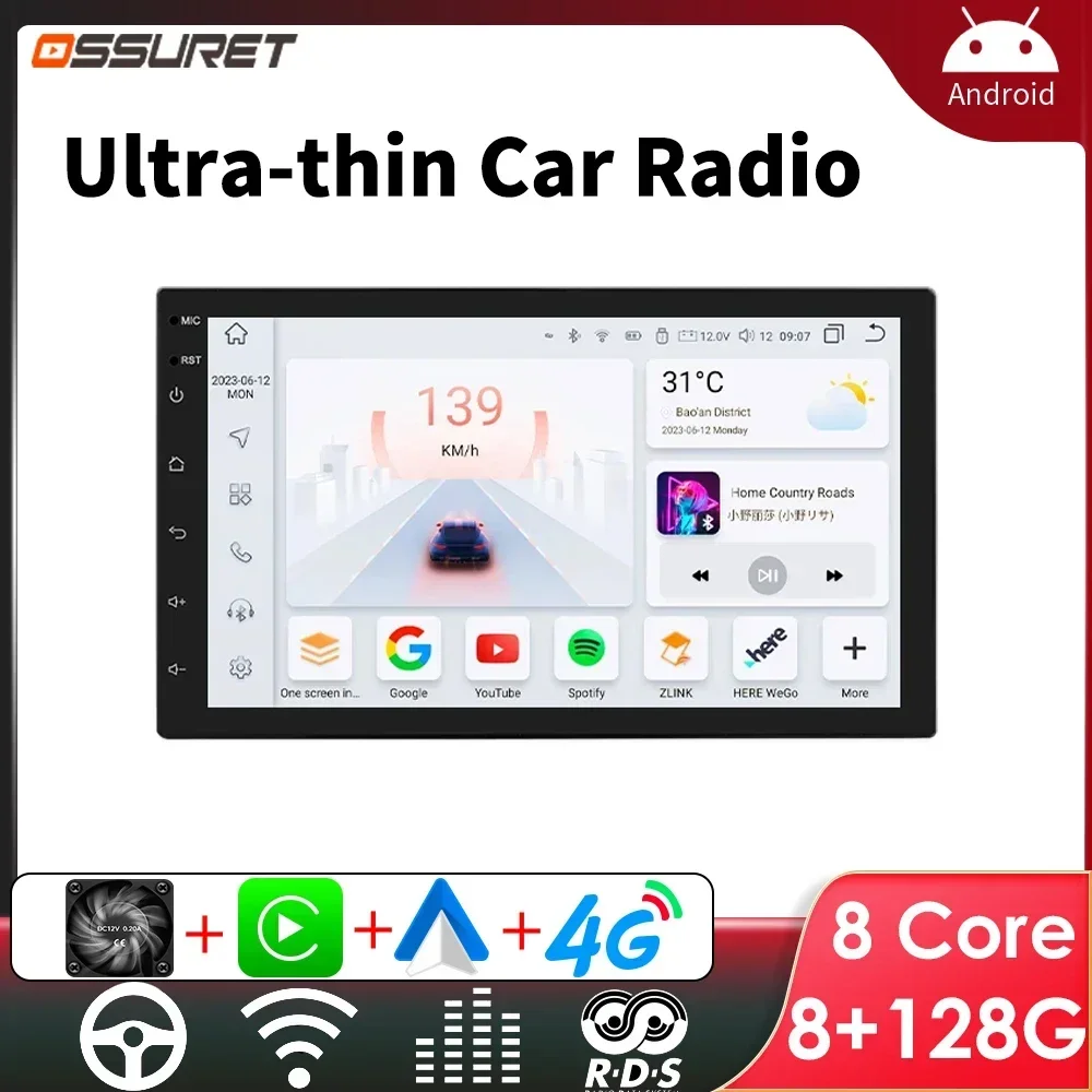 2DIN Android Ultradünne Autoradio Video Audio Universal Auto Stereo 7 Zoll 2 Din Touchscreen GPS Autoradio Auto Multimedia Player Image