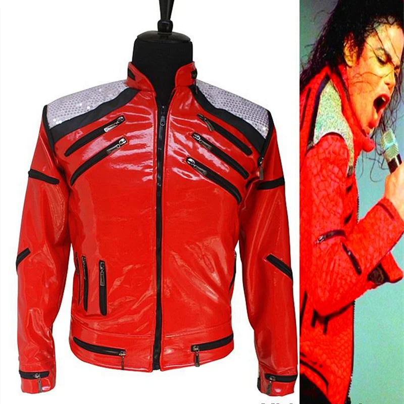 Roter Reißverschluss Michael Jackson MJ Beat It Kostüme Jacke für Impersonatoren Halloween Persent Weihnachten