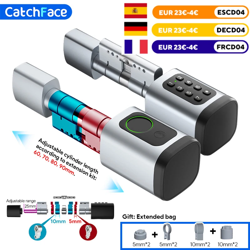 V1 Pro+ Version Einstellbare TUYA APP Smart Leben Fingerabdruck Passwort Digitale RFID Karte Zylinder Smart Türschloss für Zuhause Image
