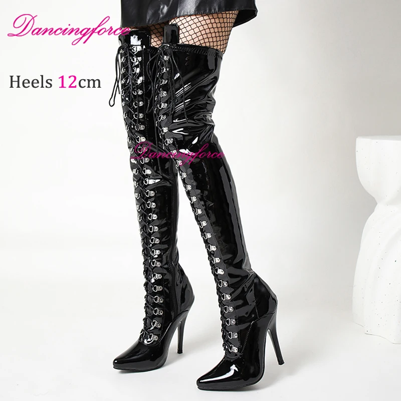 Tanzkraft 12cm dünne Absätze Dame sexy rosa über Knie lange Stiefel t zeigen spitze Zehen Club Oberschenkel hohe Party Schuhe für Frauen