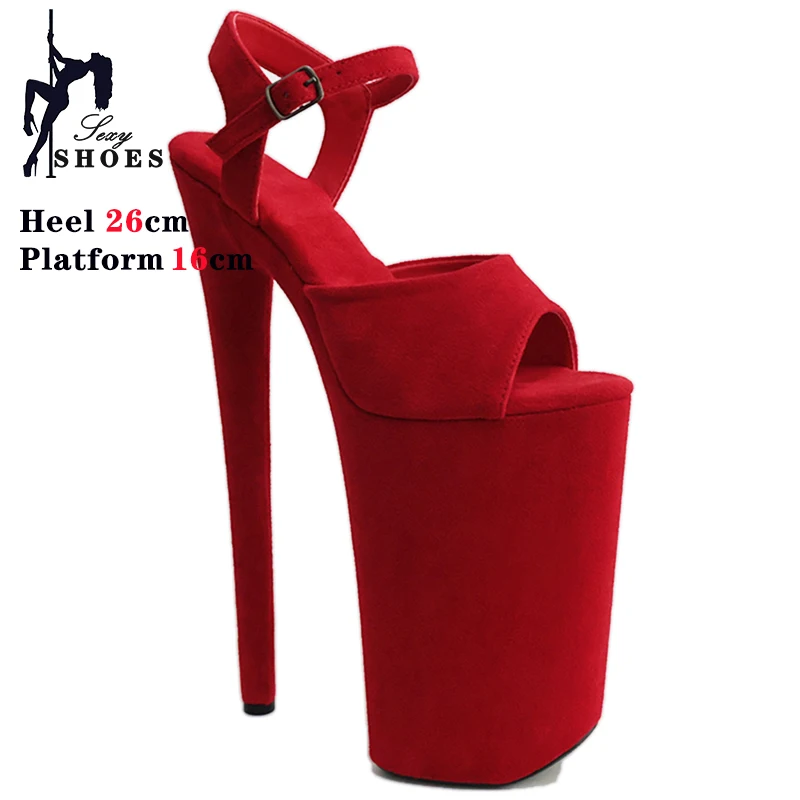 Neue sexy 10 Zoll Plattform Rose rot Damenschuhe sexy Bühnenshow 26cm High Heels Sandalen Faux Wildleder Nachtclub Pole Dance Schuhe