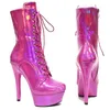 Damen Große Größe 35-44 Kurze Stiefel Benutzerdefinierte Farbe Glanz PU Frau Mujer Stiefeletten Sexy High Heels 15 cm Party Hochzeit Frauen Schuhe