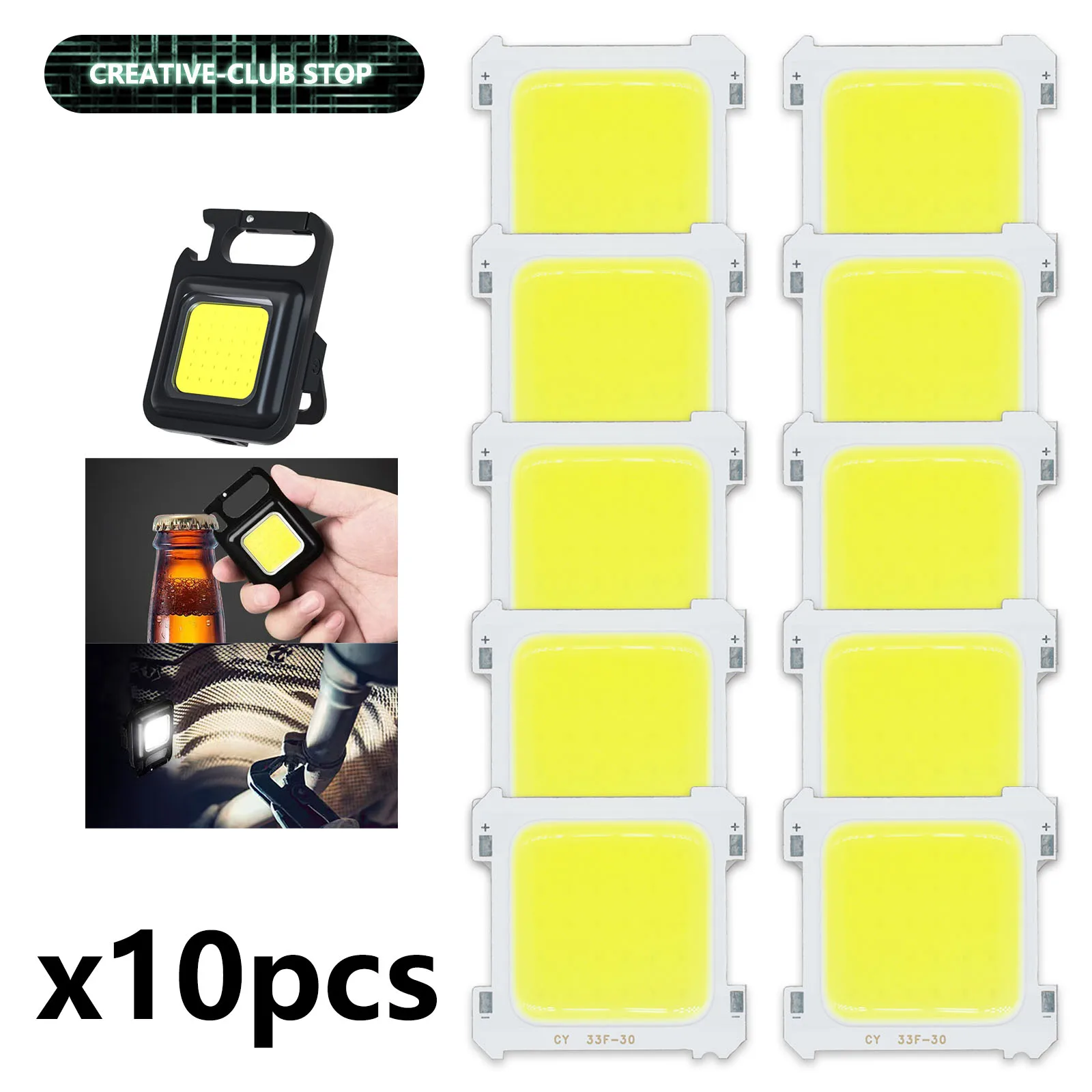 LED-COB-CHIP für USB Tragbare Mini-Schlüsselanhänger-Campinglampe Taschenlampe Outdoor Weißlicht DC3-4V 5-15W 500-1500lm 10 Stück