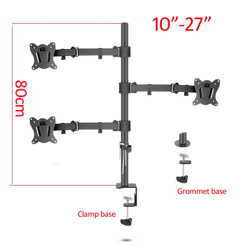 (80cm) DL-T902-380II Full-Motion drei Monitor desktop-ständer Halter 10 "-27" clamp tülle loch basis PC Mount faltbare arm 12kg Image