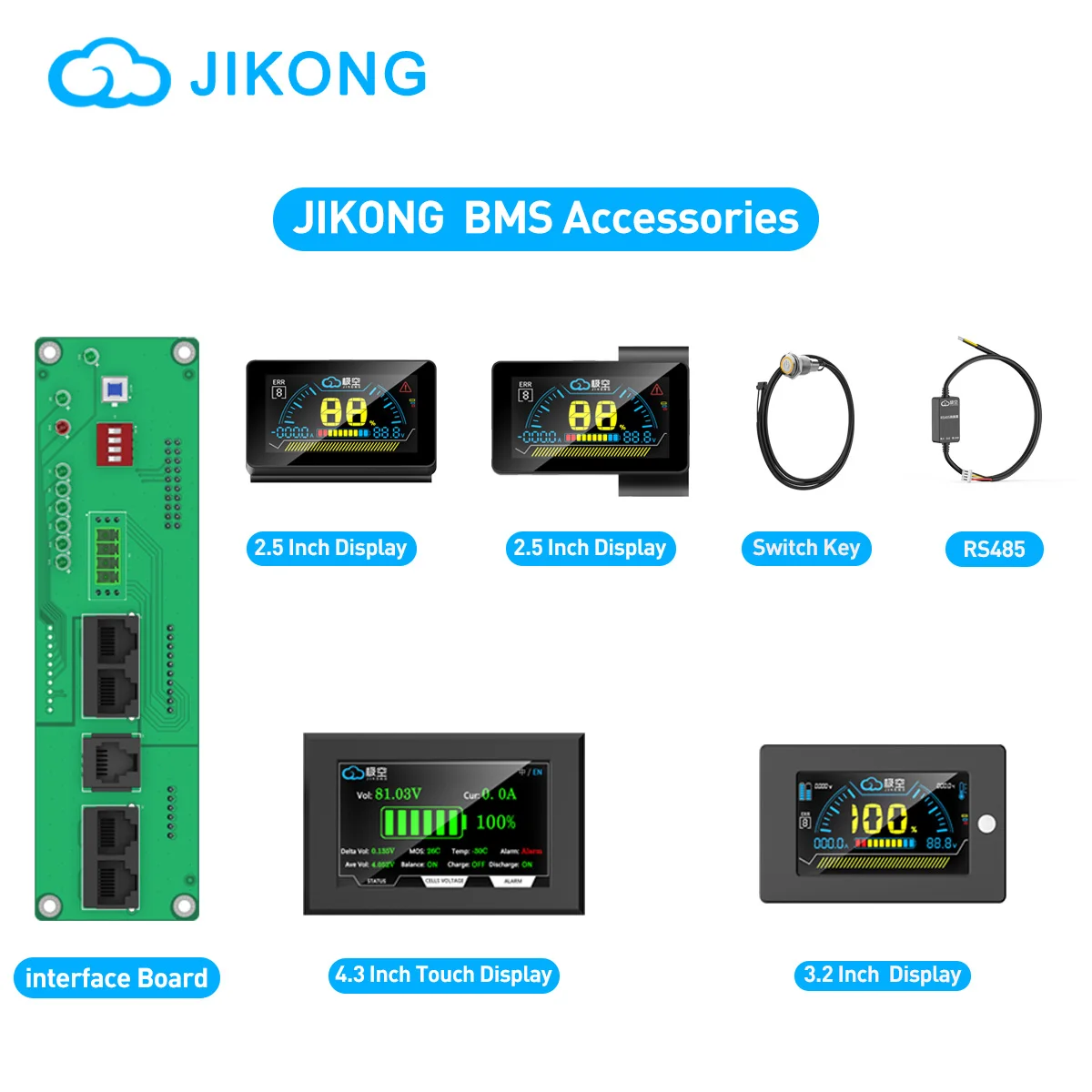Jikong bms lcd bildschirm 4,3 3,2 2,5 zoll rs485 adapter swtich key interface board accessoires für jikong smart bms Image