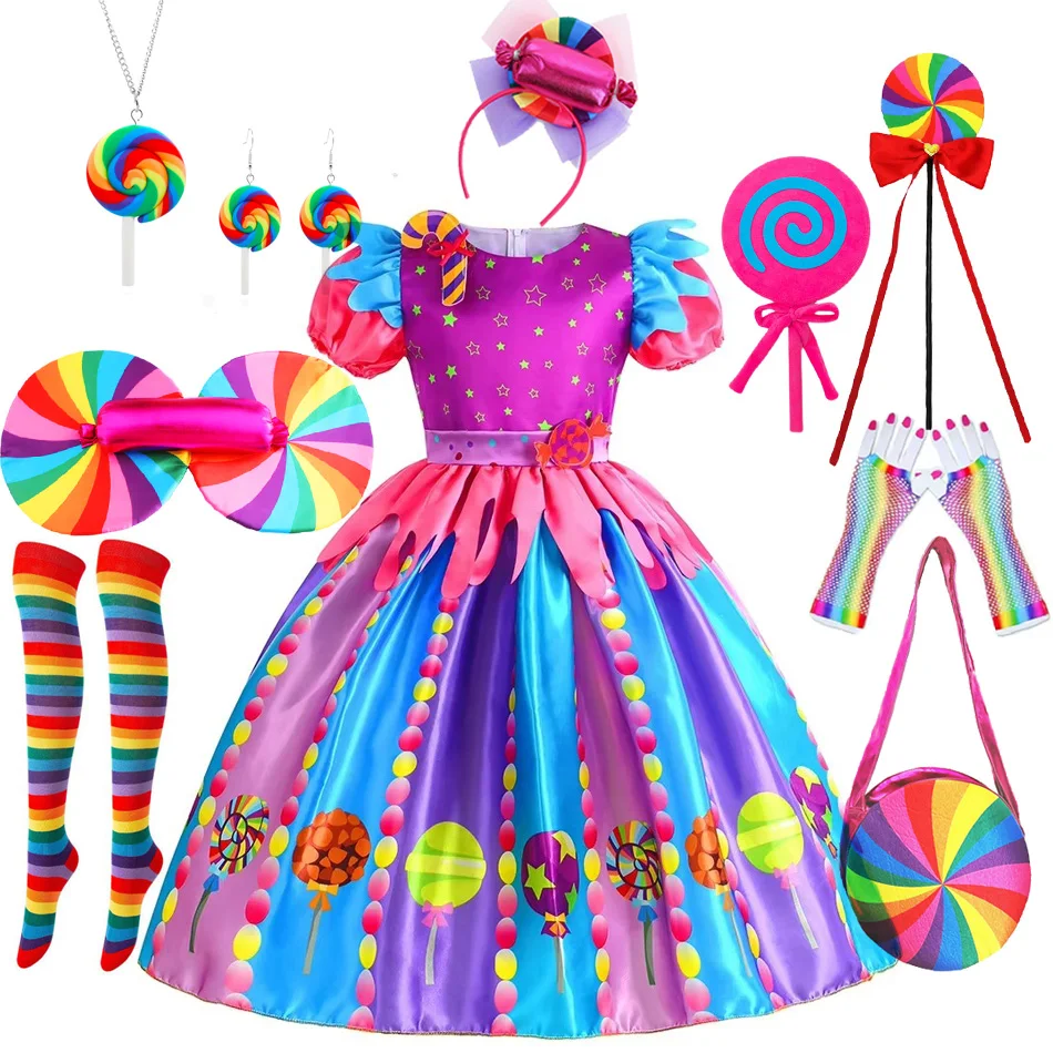 Purim Kleid Weihnachten Baby Mädchen Regenbogen Süßigkeiten Kostüm Tutu Kleid Lutscher Prinzessin Kleid für Kinder Geburtstags feier Kleidung Image