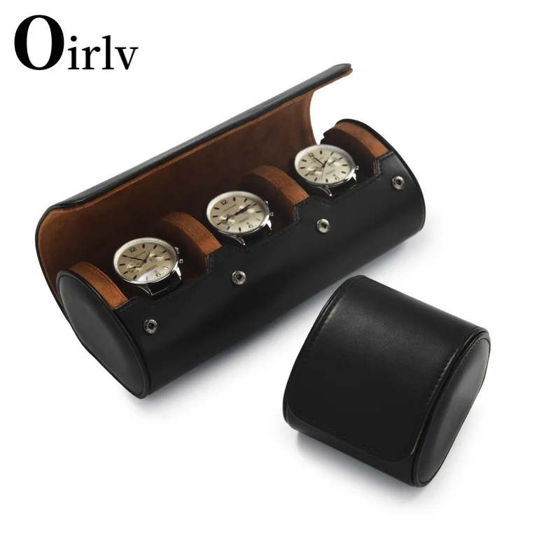 Oirlv 3-Slot Uhr Roll Travel Case tragbare Vintage Leder uhr Vitrine Uhr Aufbewahrung sbox Uhr Organisatoren von Männern Geschenk Image