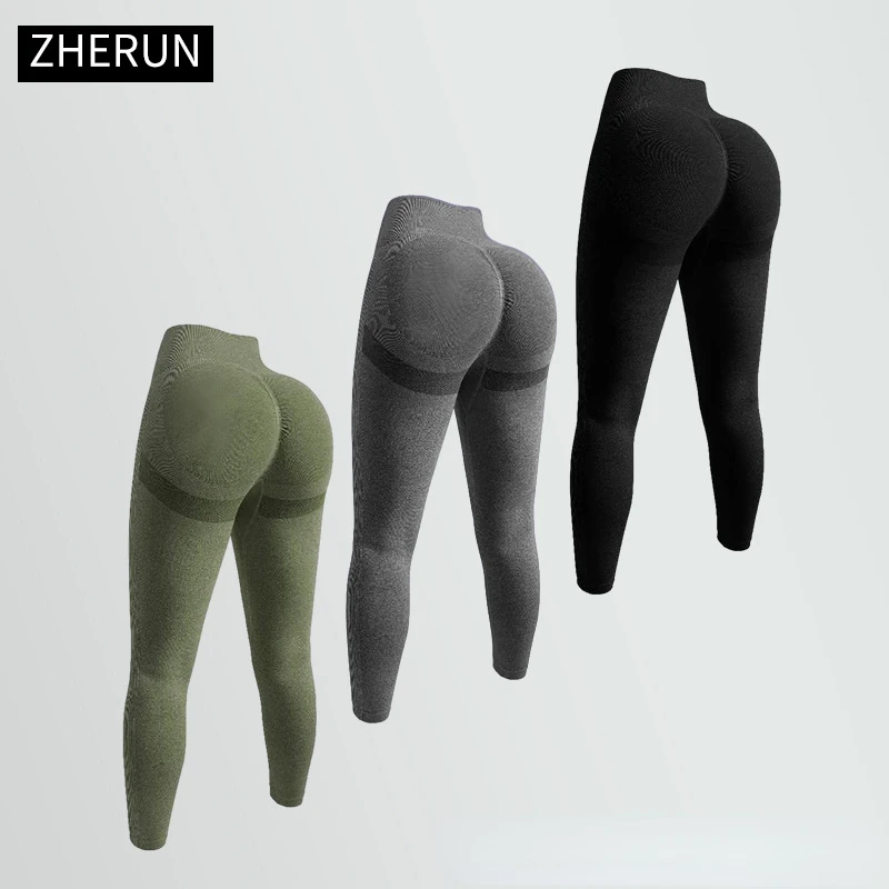 Frauen nahtlose High Taille Yoga Leggings schlanke Stricks trumpf hose dehnbare Hintern heben Turnhose Training laufen solide Sport Leggings Image