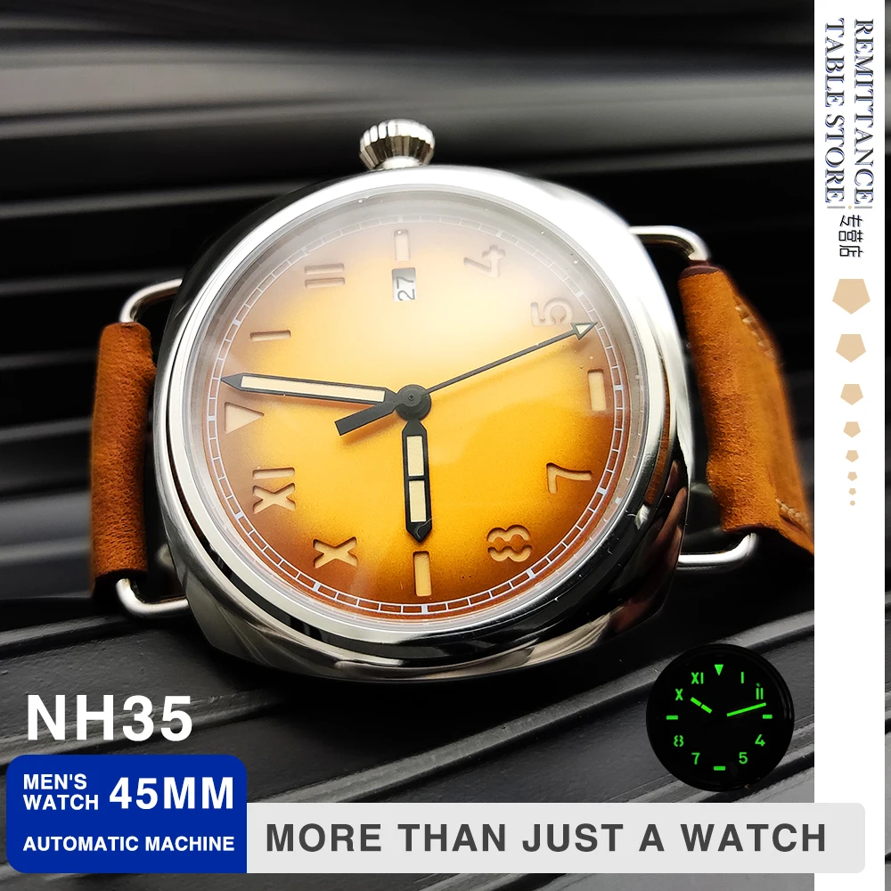 Herrenuhr Reissue 45 mm Vintage Pilot's Manual Mechanical Herrenuhr Air Force Grün leuchtendes aseptisches Zifferblatt China NH35 Kaliber