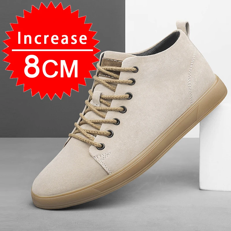 Echtes Schwein Leder Mode Höhe Zunehmende Turnschuhe Männer Alle-spiel Casual Schuhe Erhöhen Einlegesohle 8cm Luxus Marke Lift männer Schuh Image