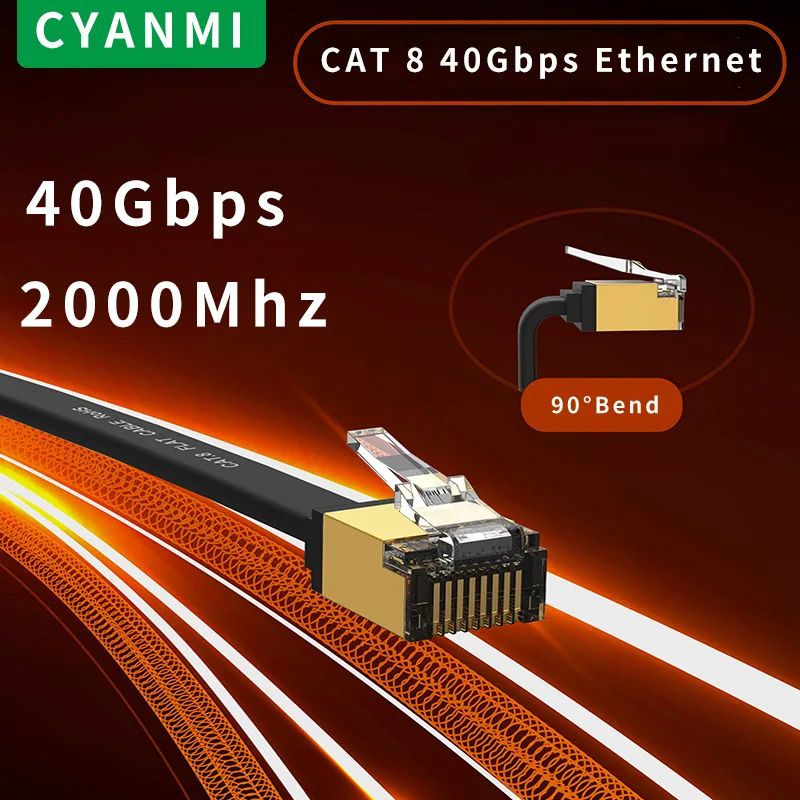 Cyanmi ethernet kabel cat8 40gbps nylon geflochtenes netzwerk lan kabel für pc modem laptop ps 5 router rj45 flat cat 8 ethernet kabel Image