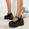 Frauen Plattform High Heels Gothic Lolita Neue Mary Jane Schuhe Casual Frau Mit Hohen Absätzen Party Keile Dicken Boden Pumpen Schwarz müßiggänger