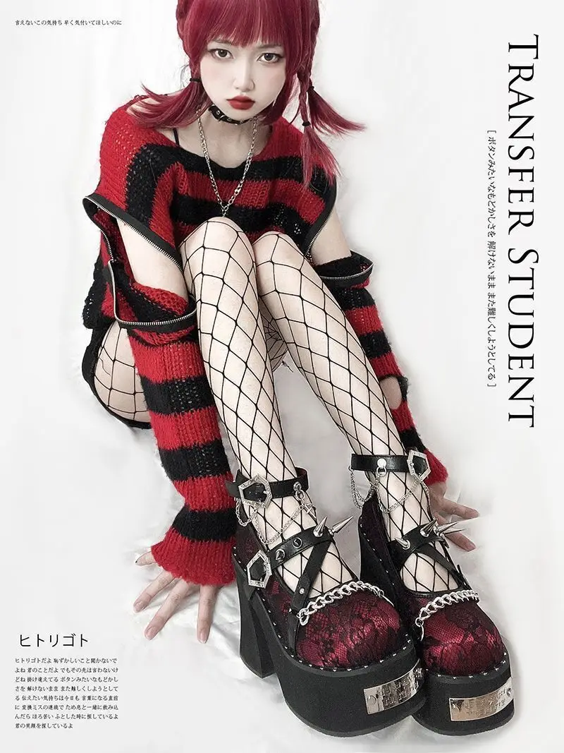 Transfer Studenten schuhe dunkle Hexen schuhe Punk-Stil Plattform Schuhe dicke Plattform High Heel Niet Heels Hosen schuhe Rose Schuhe