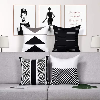 Nordic geometrische schwarz kissen abdeckung 40*40 wohnzimmer sofa dekoration kissen abdeckung 60*60 Image