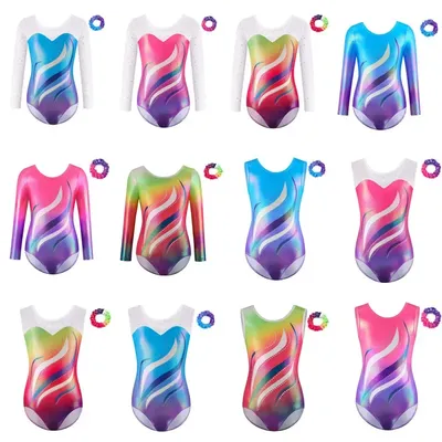 Girls Gymnastics Leotards Kids Ballet Dance Bodysuit Bronzing Long Sleeves Workout Figure Skating