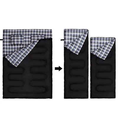 Two Person Sleeping Bag Flannel with 2 Pillows Large Camping Sleeping Bag Lightweight Sleeping Bag