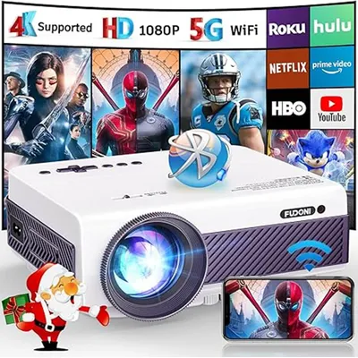 Projector with WiFi and Bluetooth, Native 1080P outdoor projector 10000L supporting 4K, portable