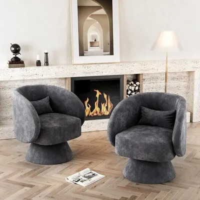Bucket Chair,Swivel Barrel Chair Set Of 2,Upholstered Swivel Cuddle Accent Sofa Chairs For Living