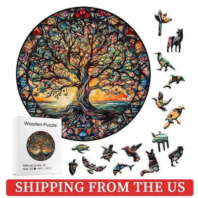 Wooden Puzzles for Adults, Tree of Life Puzzle Uniquely Irregular Animal Shaped Wooden Jigsaw