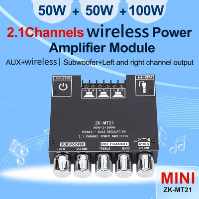 ZK-MT21 Digital Power Amplifier Board 2x50W+100W 2.1 Channel Subwoofer AUX 12V 24V Audio Stereo