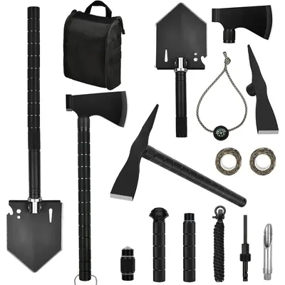 Camping Shovels Axe, Military Spade, Folding Off-Roading Tool Kit, for Camping, Hiking, Metal