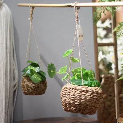 Mini Hand-Woven Hemp Rope Basket Can Be Inserted Fleshy Flowers Thin Hemp Rope Hanging Basket Can Be