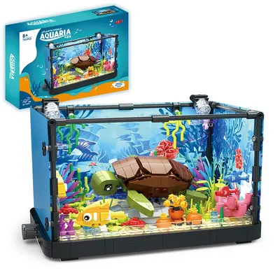 Idea Fish Tank Building Block Set with Light，Aquarium, Marine Life, Jellyfish And Turtle Ecological