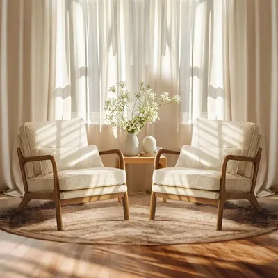 Upgraded Premium Corduroy Accent Chairs Set of 2,Mid Century Modern Chairs for Living