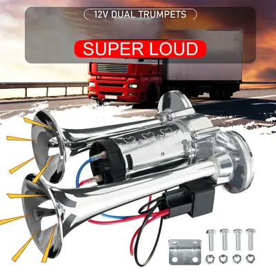 Universal 600DB Loud AAZRZRZ Car Air Horn 12V Metal Double Tubes Air Horn Car Truck Train Moto Lorry