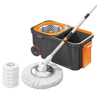 Spin Mop Bucket with 6 Replacement Head Refills Extended Handle Hand-Free Automatic Dehydration Mop