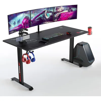 SEVEN WARRIOR Gaming Desk 60 INCH, T- Shaped Carbon Fiber Surface Computer Desk with Full Desk Mouse