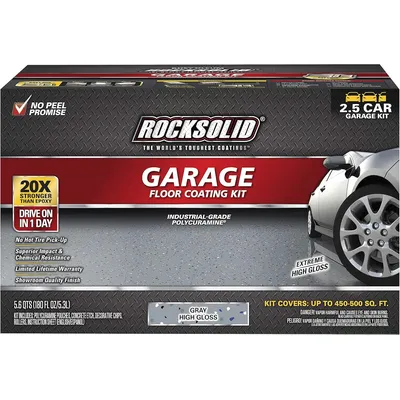 Rust-Oleum 293513 Rocksolid Polycuramine Garage Oil Floor Coating, 2.5 Car Kit, Gray, 180 Fl Oz