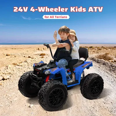 24V Kids ATV, Two Seater Ride on Car 4WD Quad Electric Vehicle, 4x100W Powerful Engine, with 7AHx2