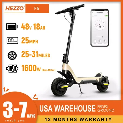 HEZZO F5 48V 1600W 18Ah Electric Scooter City Off-road Strong Dual Motors Escooter Disc Brake 31Mph