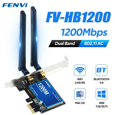 Fenvi FV-HB1200 Wireless-AC Dual Band 1200Mbps Pcie Desktop Adapter Bluetooth 4.0 Network Card for