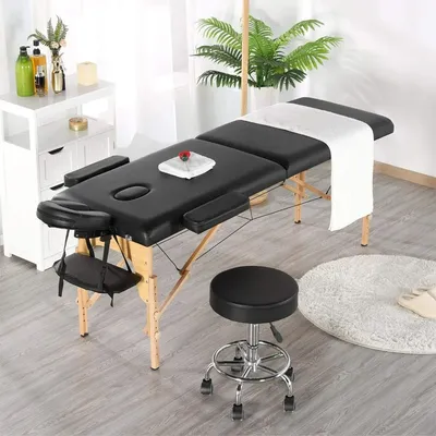 Folding Massage Table with Rolling Stool Portable Massage Bed Spa Bed Stool Adjustable Swivel Salon