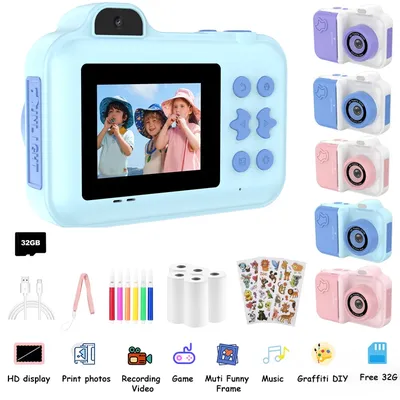 Kids Camera Instant Print Gifts Toys 1080P HD Dual-Lens Selfie Digital Camera with 5 Rolls Print