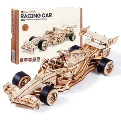 Robotime 3D Wooden Puzzle Racing Car Model Kits 5H Build 8-10M Forward LK505 Mechanical Roaring