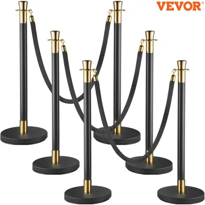 VEVOR Crowd Control Pillar Set 6-piece set with black velvet rope, crowd control line fence, and