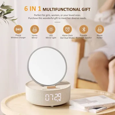 COLSUR S33 Bluetooth Speaker with Digital Alarm Clock Fast Wireless Charging Night Light Bring a