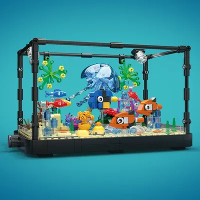 Idea Fish Tank Building Block Kit with Light，Aquarium, Marine Life, Jellyfish And Turtle Ecological