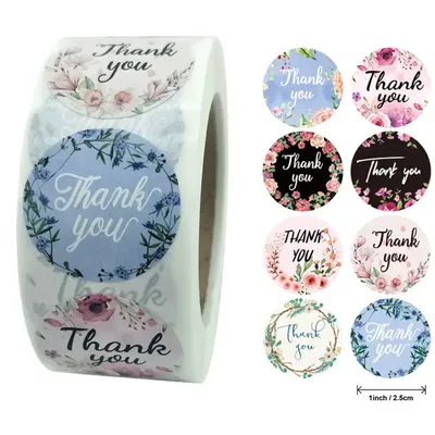 New 50-500pcs 8 styles Thank You Sticker for Seal Labels Round Floral Multi Color Labels Sticker