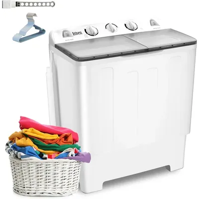 32 lbs Mini Twin Tub Washing Machine with Drying Rack&10 Hangers, 20 lbs Washer Mini Compact Laundry