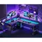 L Shaped Gaming Desk with Power Outlet and LED Lights, PC Gaming Table with USB Ports, Storage