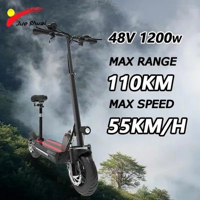 48V 1200W Rear Motor Electric Scooter 55KM/H Max Speed E-Scooter 110KM Max Distance Patinete