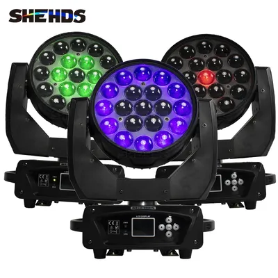 SHEHDS 8PCS Beam+Wash 19x15W RGBW Zoom Moving Head Lighting for Disco KTV Party DJ Professional